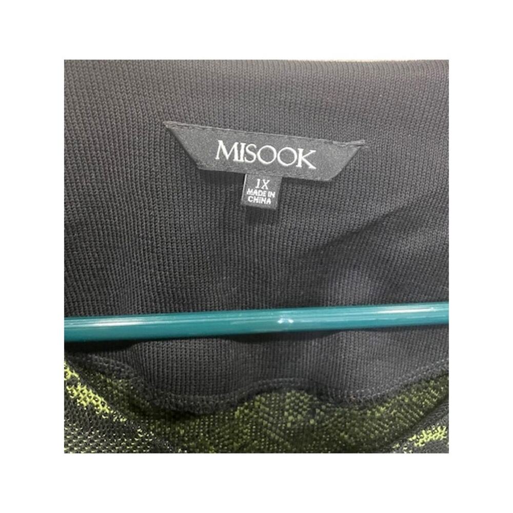 MISOOK Heritage Fit Floral Jacquard Knit Open Jacket Black Green 3/4 Sleeve 1X - Picture 4 of 10